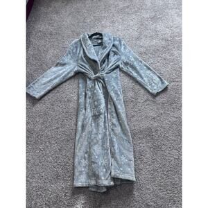 Jasmine Rose soft, cozy long robe.  Gray, silver color with silver snowflakes XL